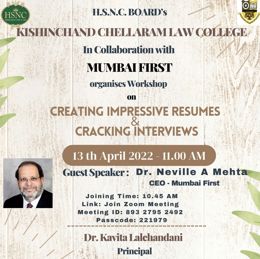 Creating Impressive Resumes and Cracking Interviews by Dr. Neville Mehta, CEO – Mumbai First